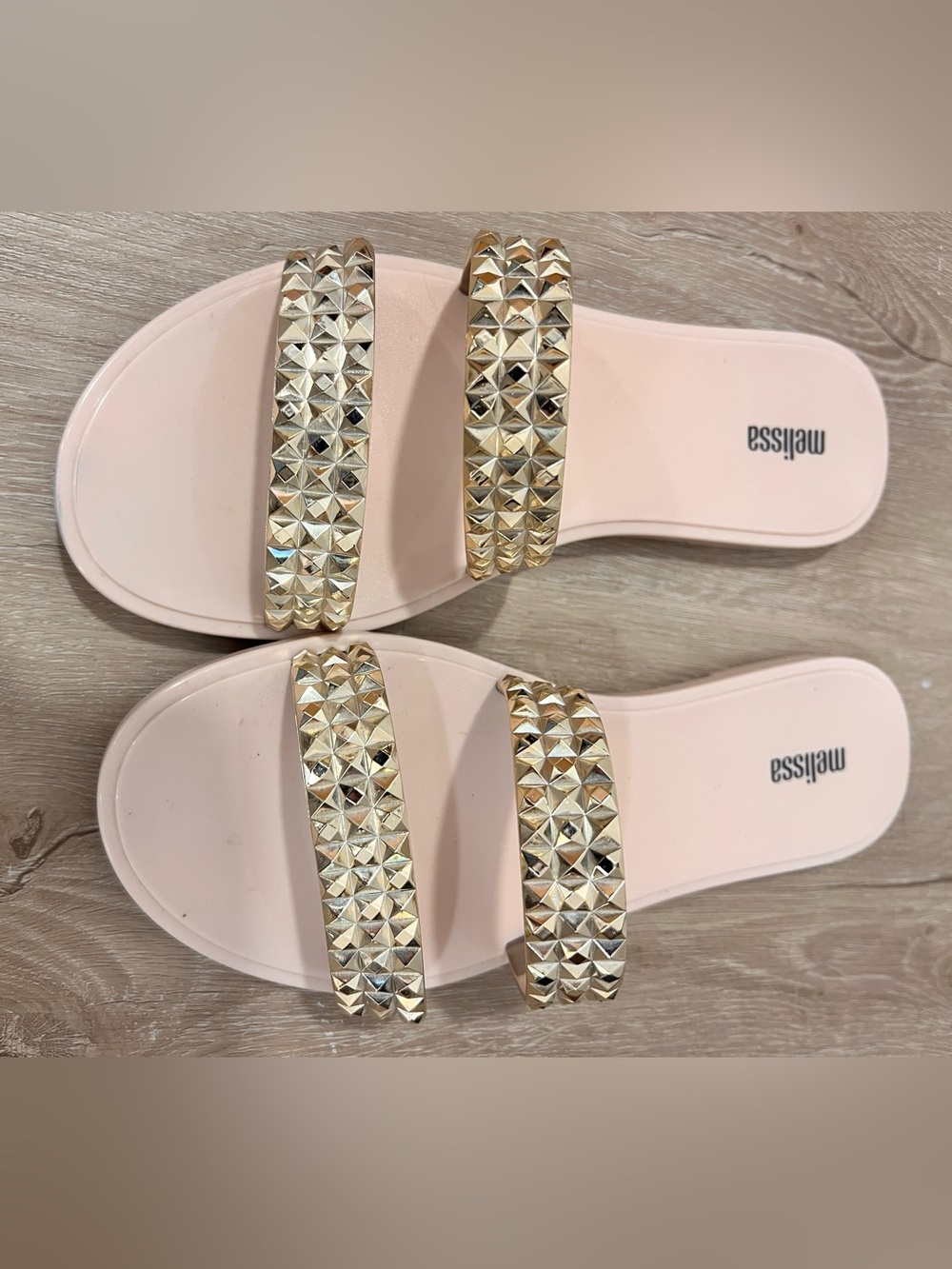 Melissa Pink Slide Sandals with Gold Studded Straps
